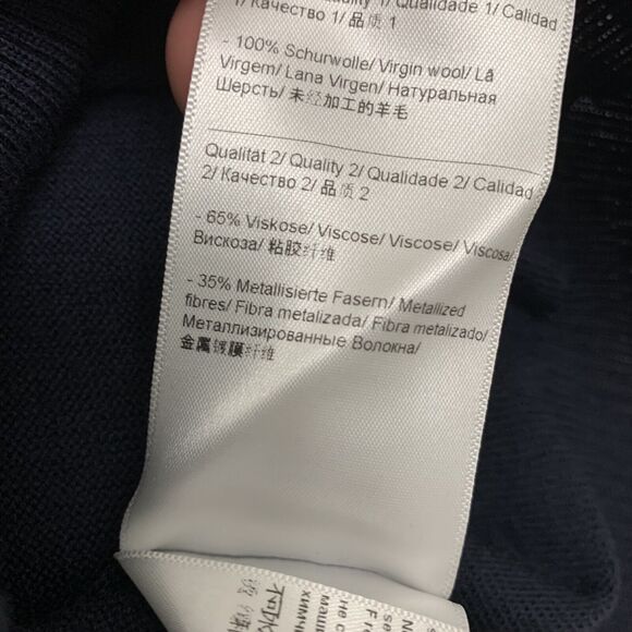 Escada Womens Medium Navy Wool Long Cardigan with Chainmail Accents Italy - Picture 4 of 7